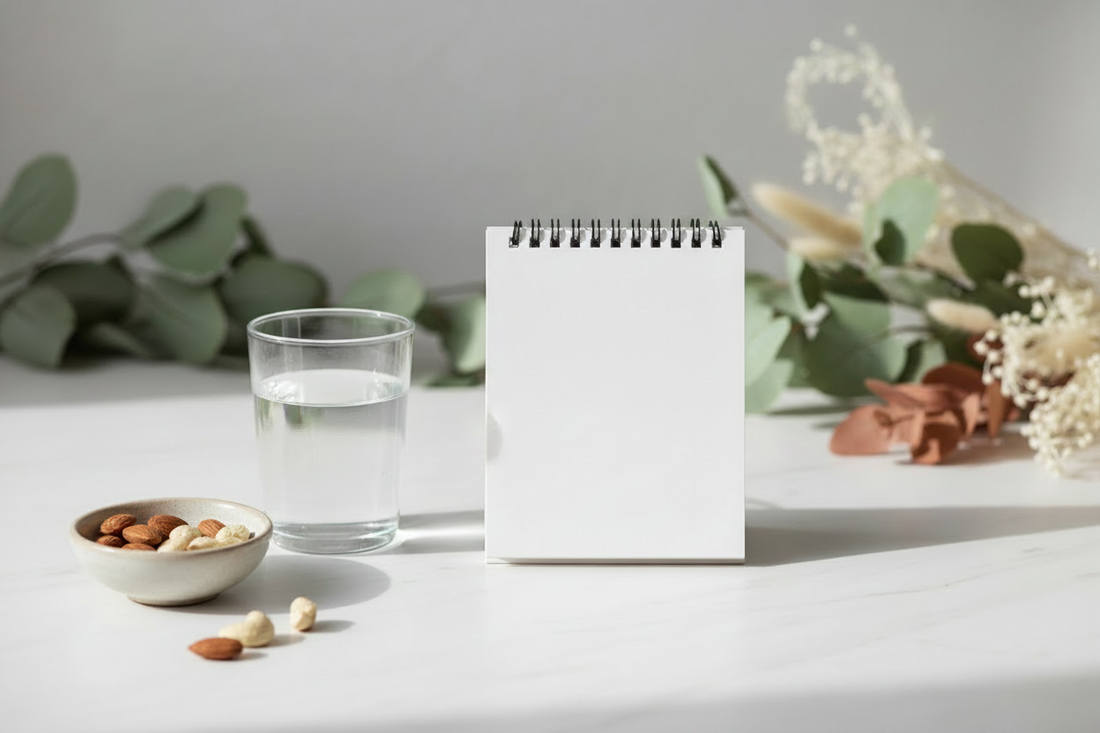Simple calendar with two highlighted days and water glass representing the 5:2 intermittent fasting protocol