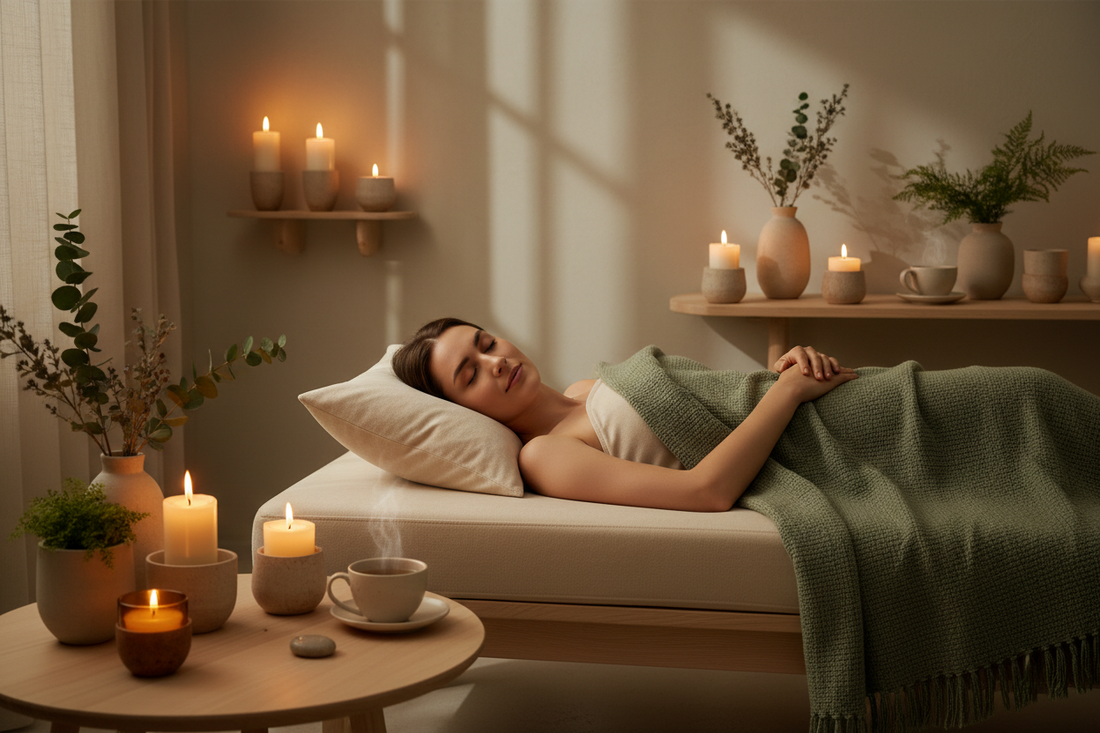 Serene restorative wellness scene representing adrenal recovery and HPA axis support
