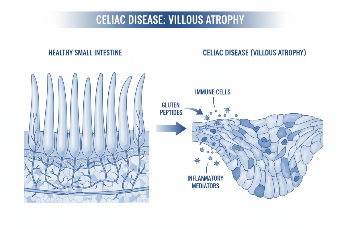 Celiac Disease & Villous Atrophy: How Gluten Destroys the Gut Lining & Blocks Nutrient Absorption