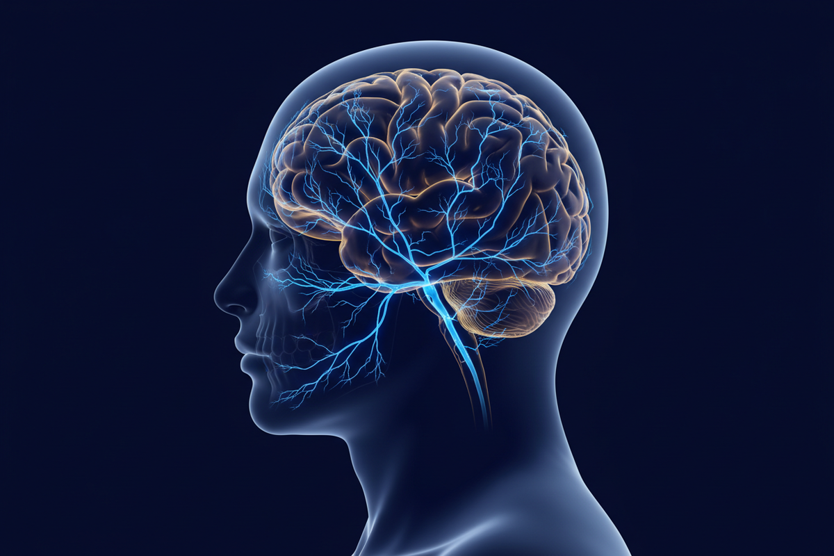 Illustration of trigeminal nerve activation and cortical spreading depression in migraine pathophysiology