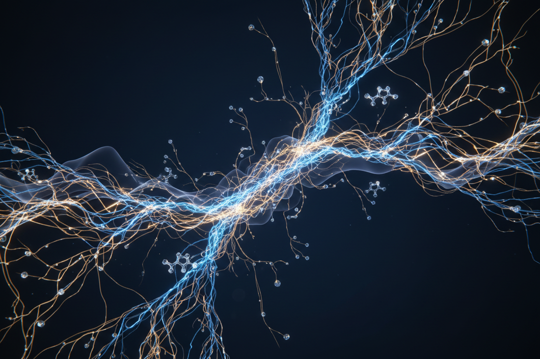 Neural Therapy — luminous autonomic nerve pathways and ganglia networks representing procaine-mediated autonomic reset and interference field resolution