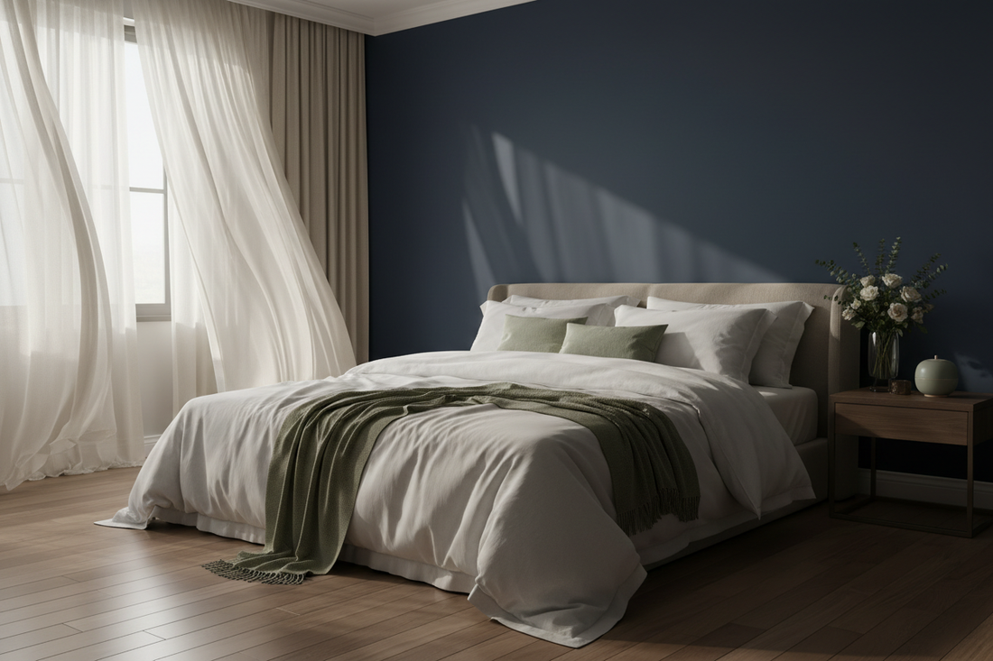 Serene bedroom scene representing deep restorative sleep and sleep disorder support