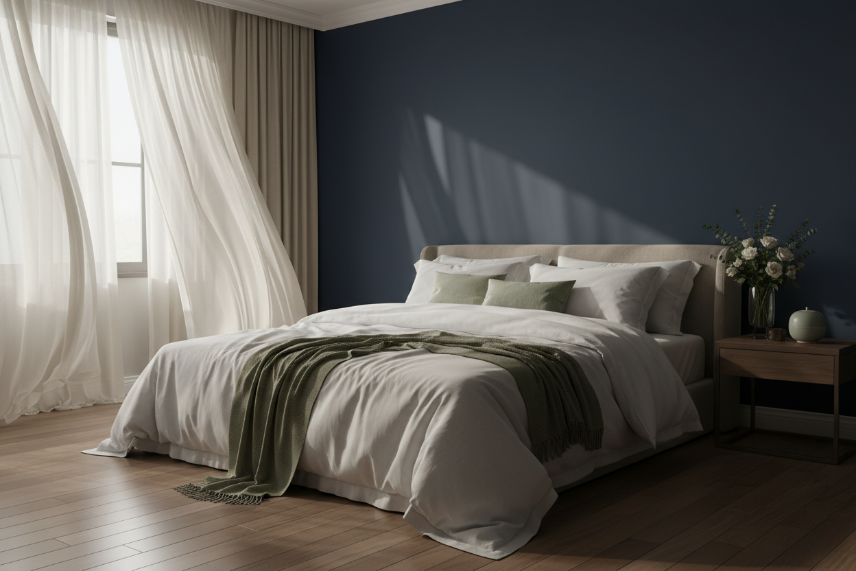 Serene bedroom scene representing deep restorative sleep and sleep disorder support