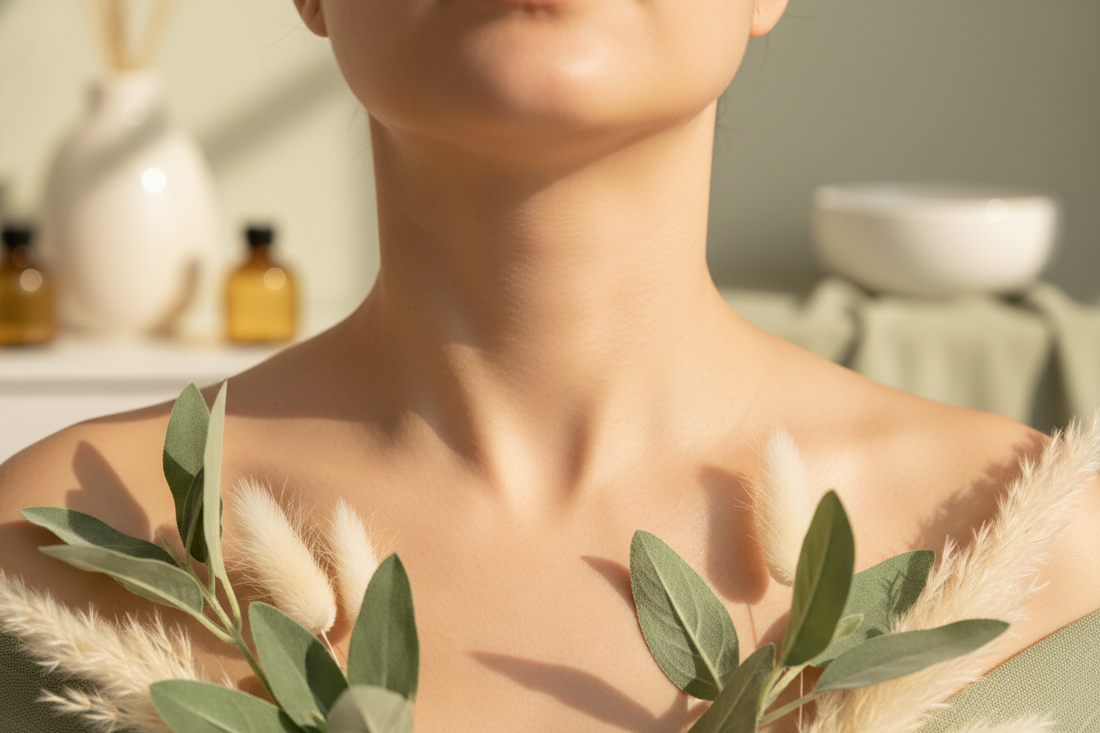 Elegant wellness scene representing thyroid health and nutritional support for thyroid nodules