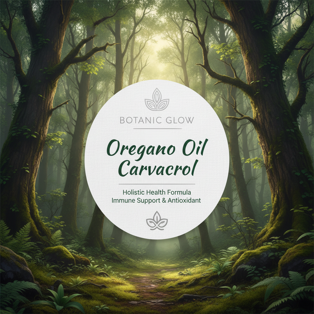 Oregano Oil Carvacrol with forest background